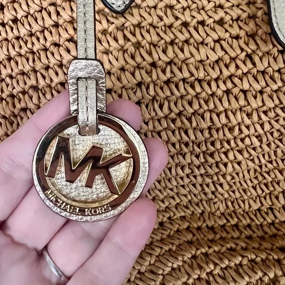 Michael Kors NAOMI Metallic Leather & Straw Tote coastal cowgirl Beach Vacation - Picture 2 of 10